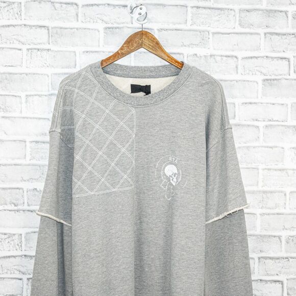 RtA Brand French Terry Crew Sweatshirt Layered sleeves in Heather Gray size L - Picture 4 of 9